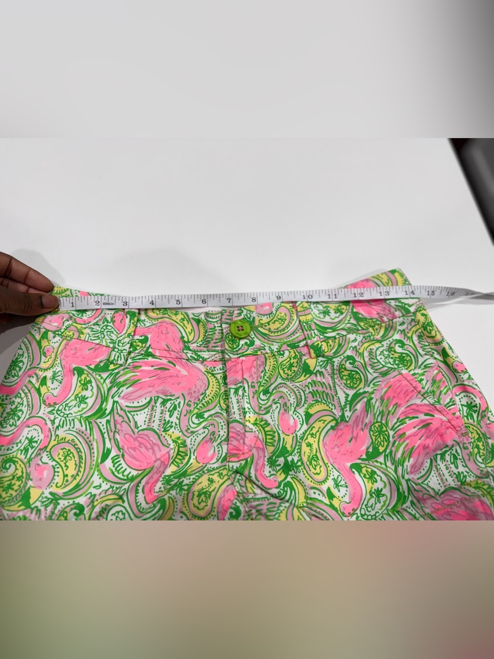 Lilly Pulitzer Pink & Green Paisley Flamingo Women's Shorts (The Walsh Shorts) - Picture 7 of 7
